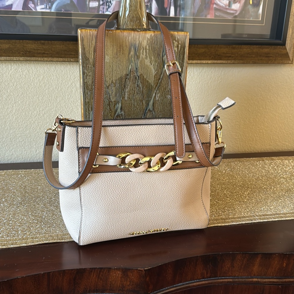 Adrienne Vittadini Beige and Brown Crossbody Bag